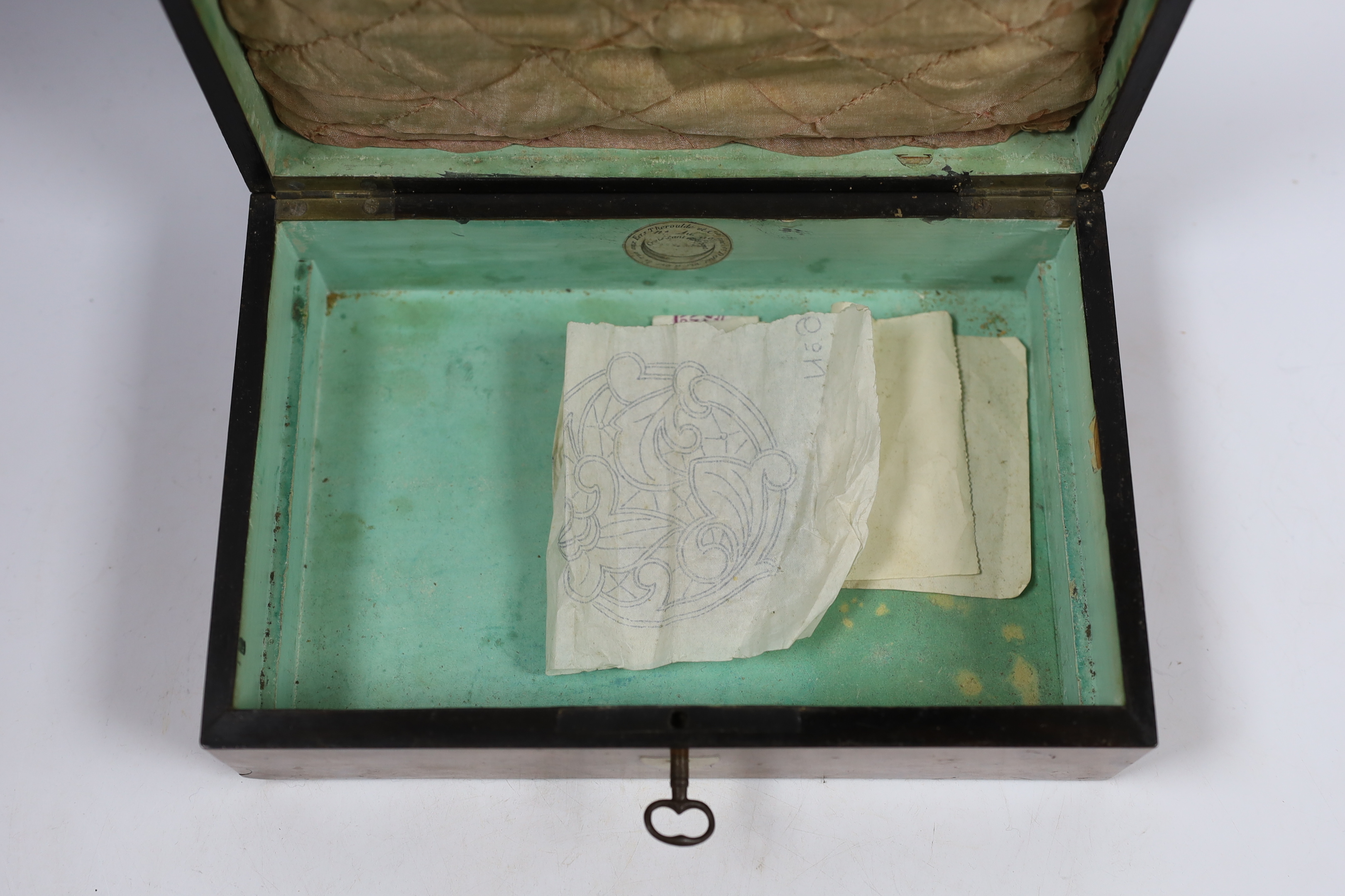 An early 19th century French bird's-eye maple and a walnut sewing box containing some sewing accessories, 24 x 16 x 8cm